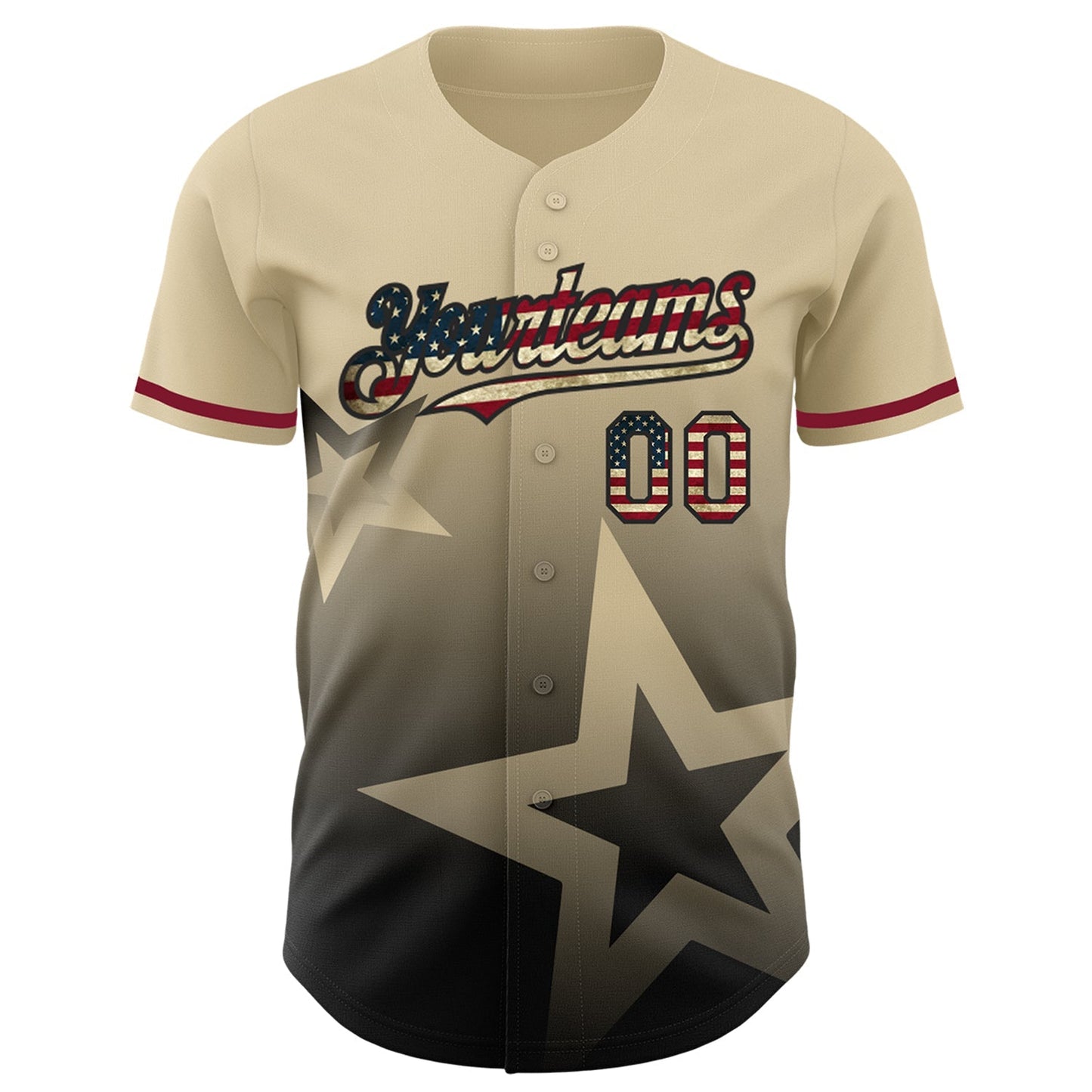 Custom Cream Vintage USA Flag-Black 3D Pattern Design Gradient Style Twinkle Star Authentic Baseball Jersey baseball jersey product view 3