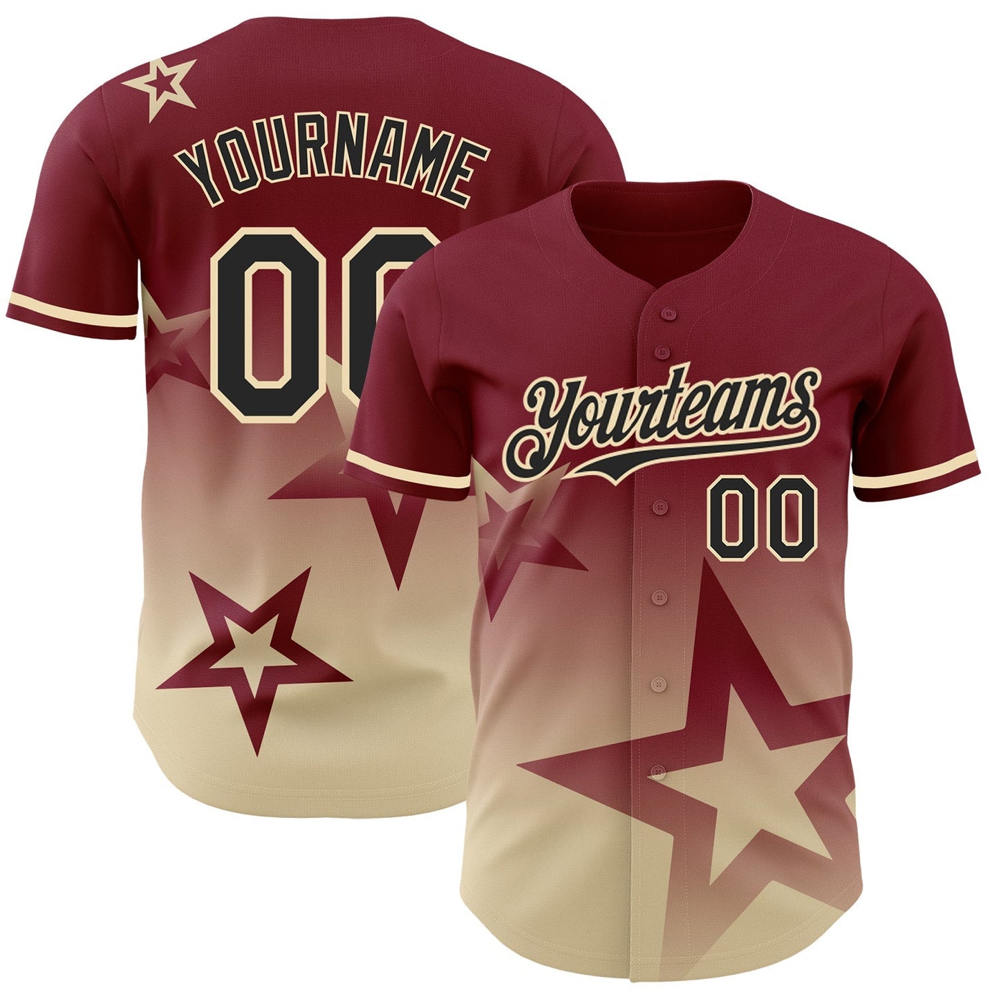 Custom Crimson Black-Cream 3D Pattern Design Gradient Style Twinkle Star Authentic Baseball Jersey baseball jersey product view 1