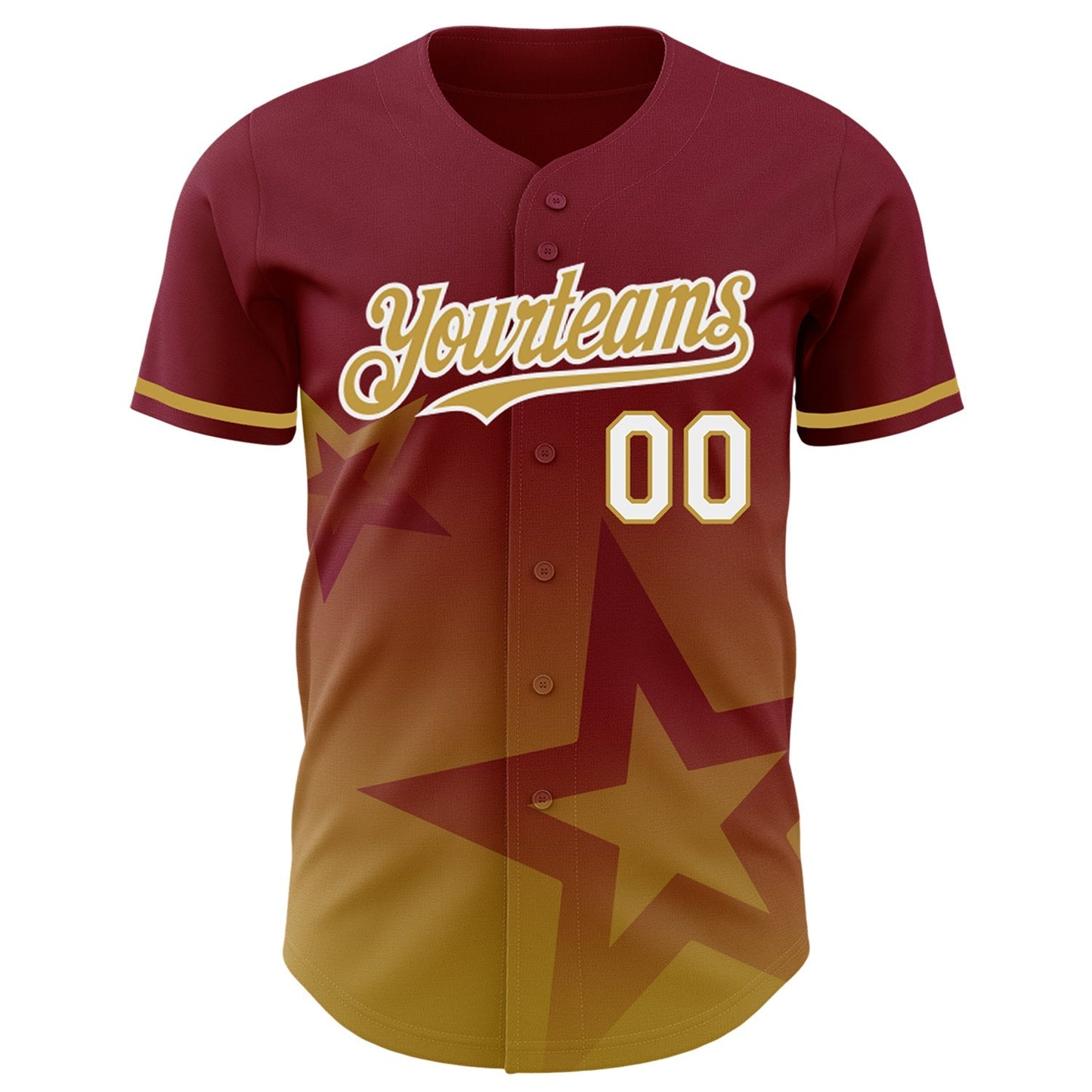 Custom Crimson Old Gold-White 3D Pattern Design Gradient Style Twinkle Star Authentic Baseball Jersey baseball jersey product view 2