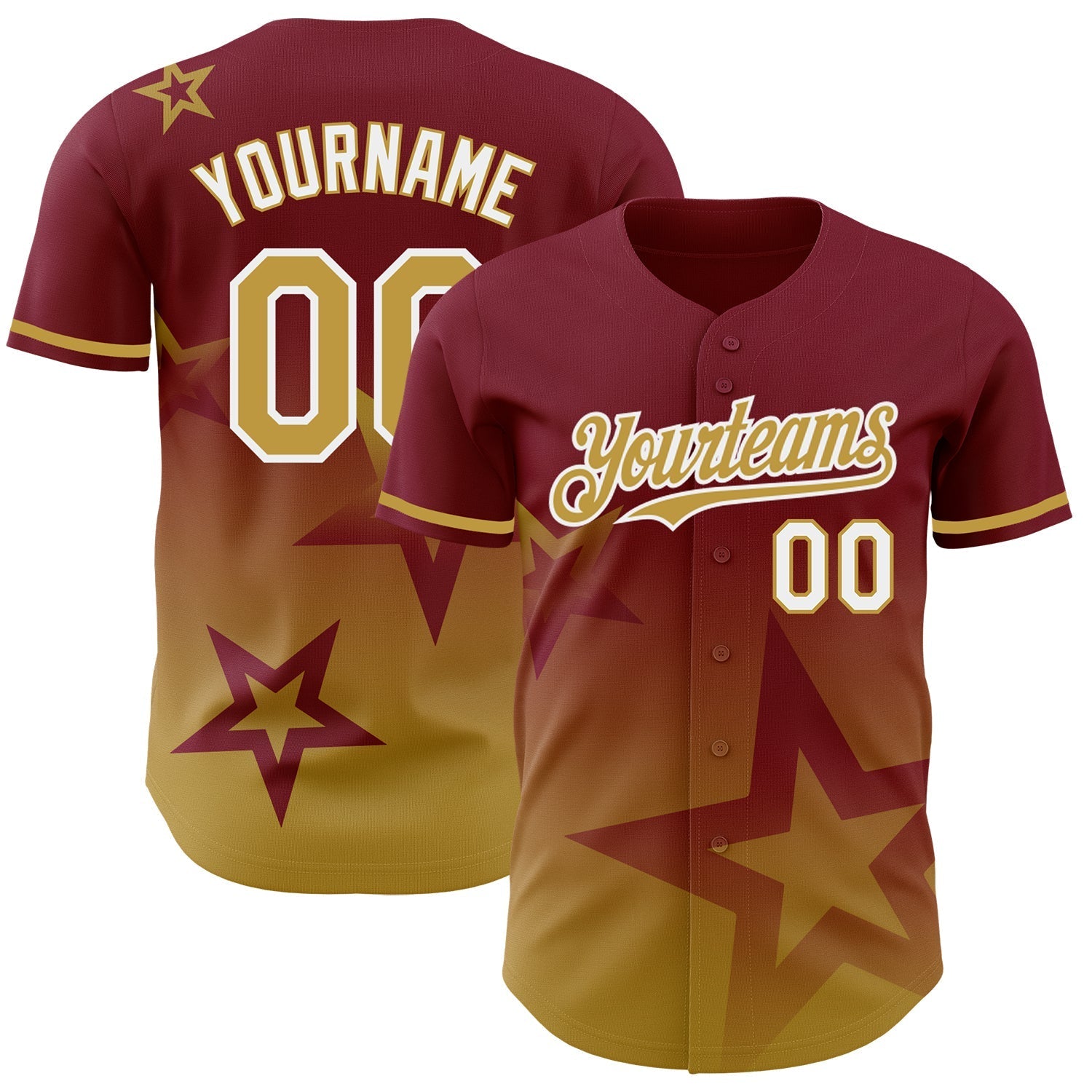 Custom Crimson Old Gold-White 3D Pattern Design Gradient Style Twinkle Star Authentic Baseball Jersey baseball jersey product view 1