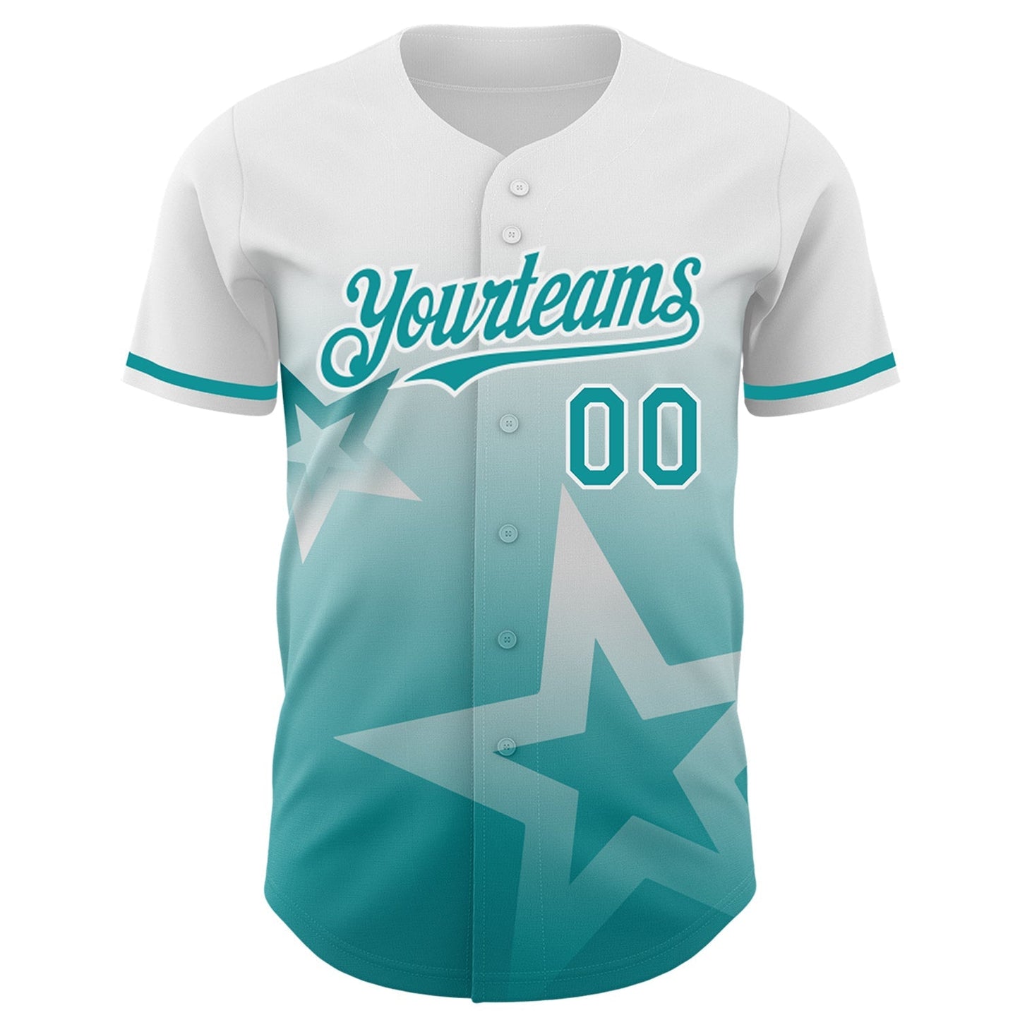 Custom White Teal 3D Pattern Design Gradient Style Twinkle Star Authentic Baseball Jersey baseball jersey product view 2