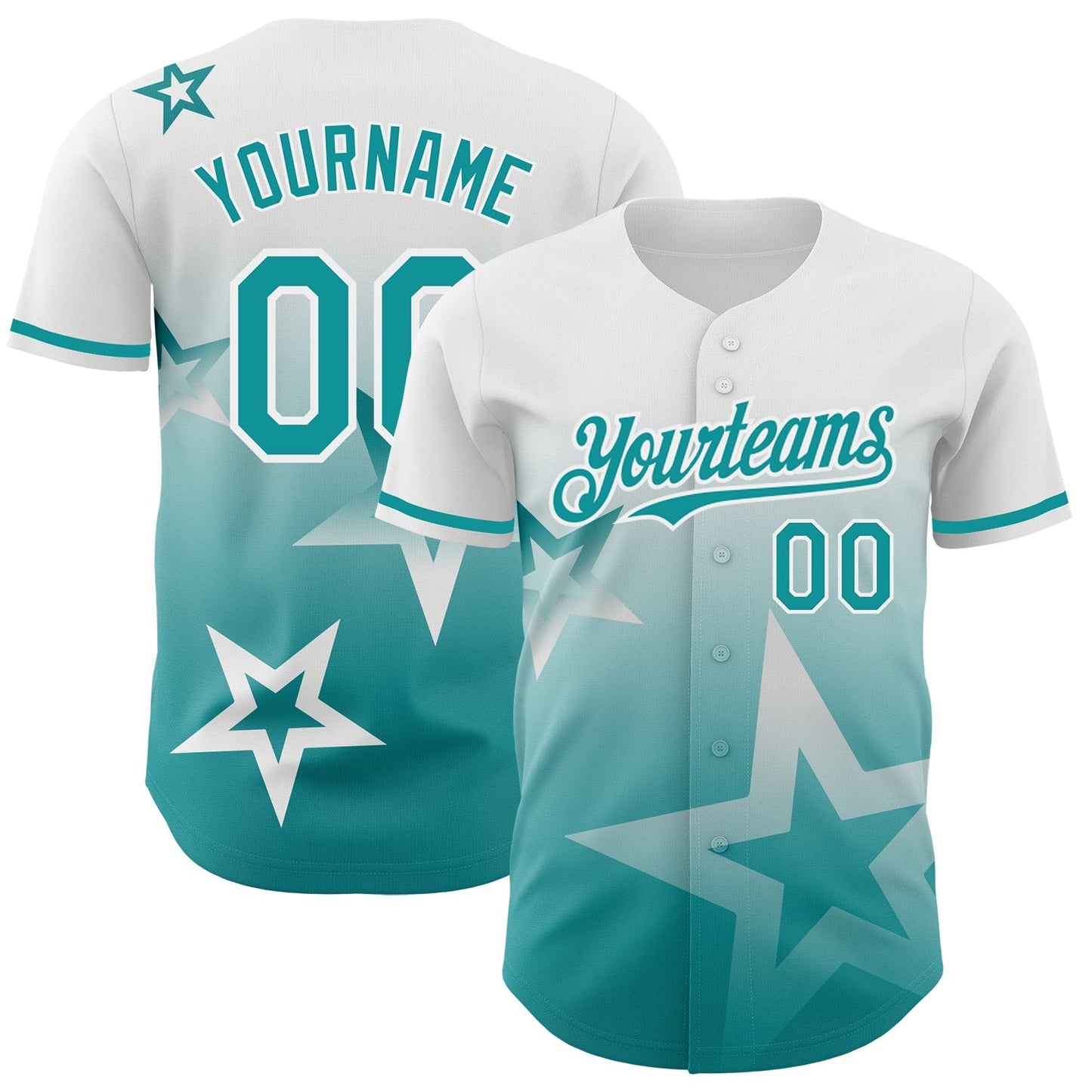 Custom White Teal 3D Pattern Design Gradient Style Twinkle Star Authentic Baseball Jersey baseball jersey product view 1