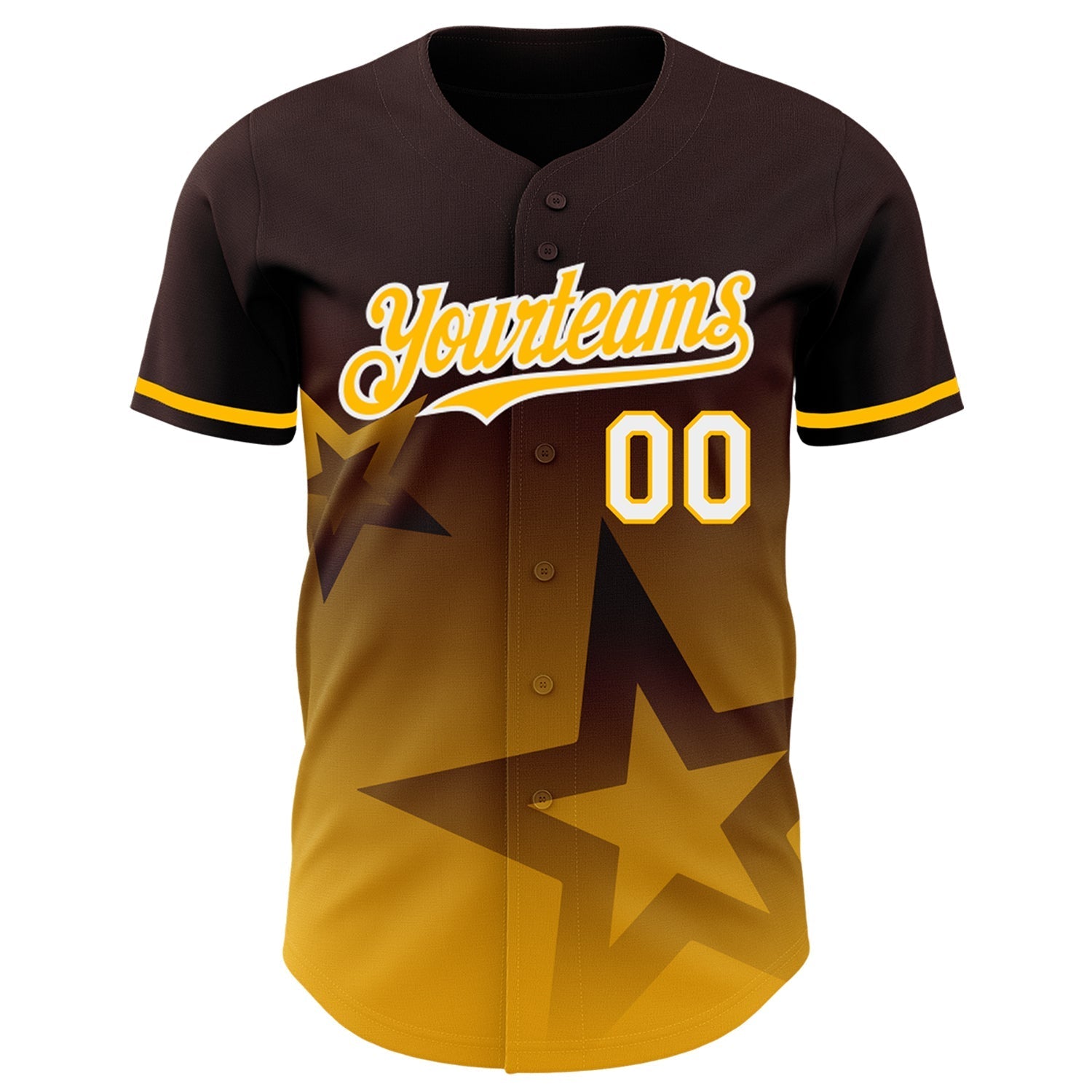 Custom Brown Gold-White 3D Pattern Design Gradient Style Twinkle Star Authentic Baseball Jersey baseball jersey product view 2