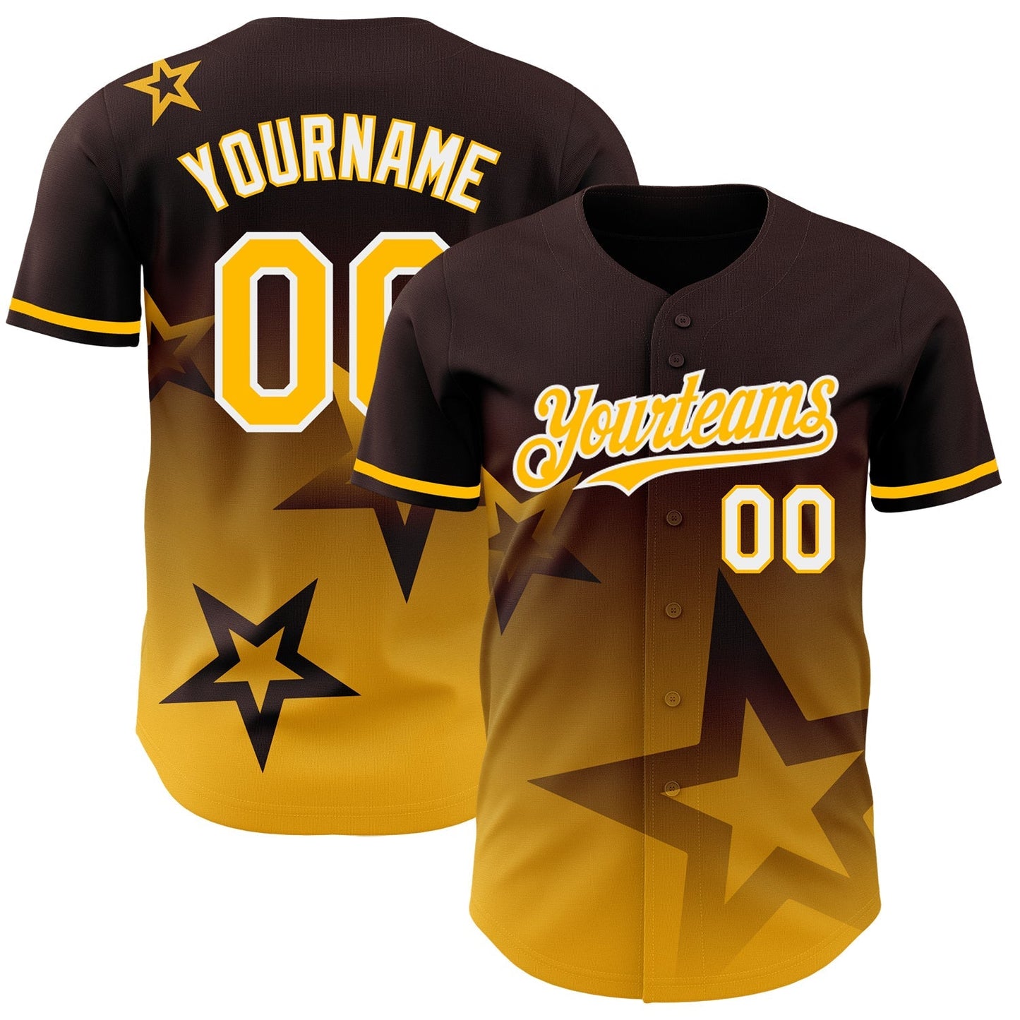 Custom Brown Gold-White 3D Pattern Design Gradient Style Twinkle Star Authentic Baseball Jersey baseball jersey product view 1