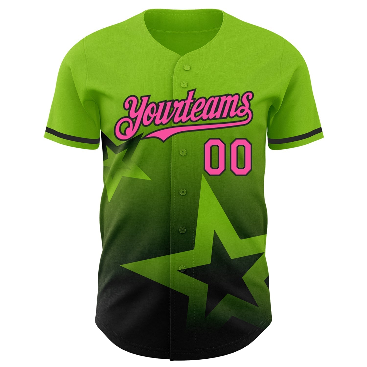 Custom Neon Green Pink-Black 3D Pattern Design Gradient Style Twinkle Star Authentic Baseball Jersey baseball jersey product view 2