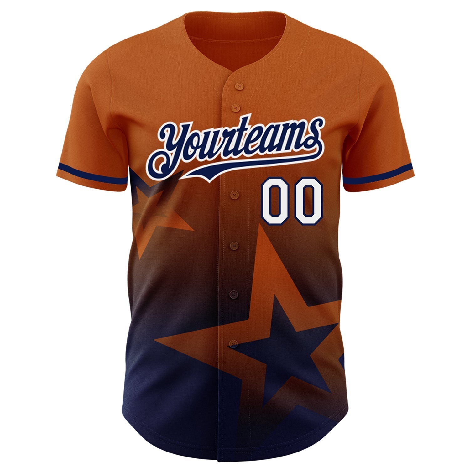 Custom Texas Orange Navy-White 3D Pattern Design Gradient Style Twinkle Star Authentic Baseball Jersey baseball jersey product view 2