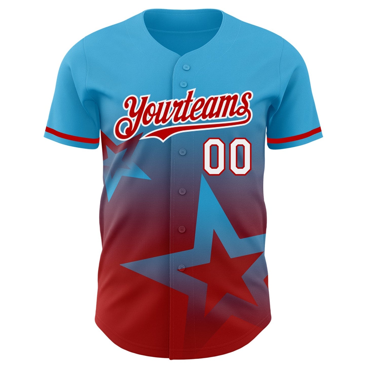 Custom Sky Blue Red-White 3D Pattern Design Gradient Style Twinkle Star Authentic Baseball Jersey baseball jersey product view 2