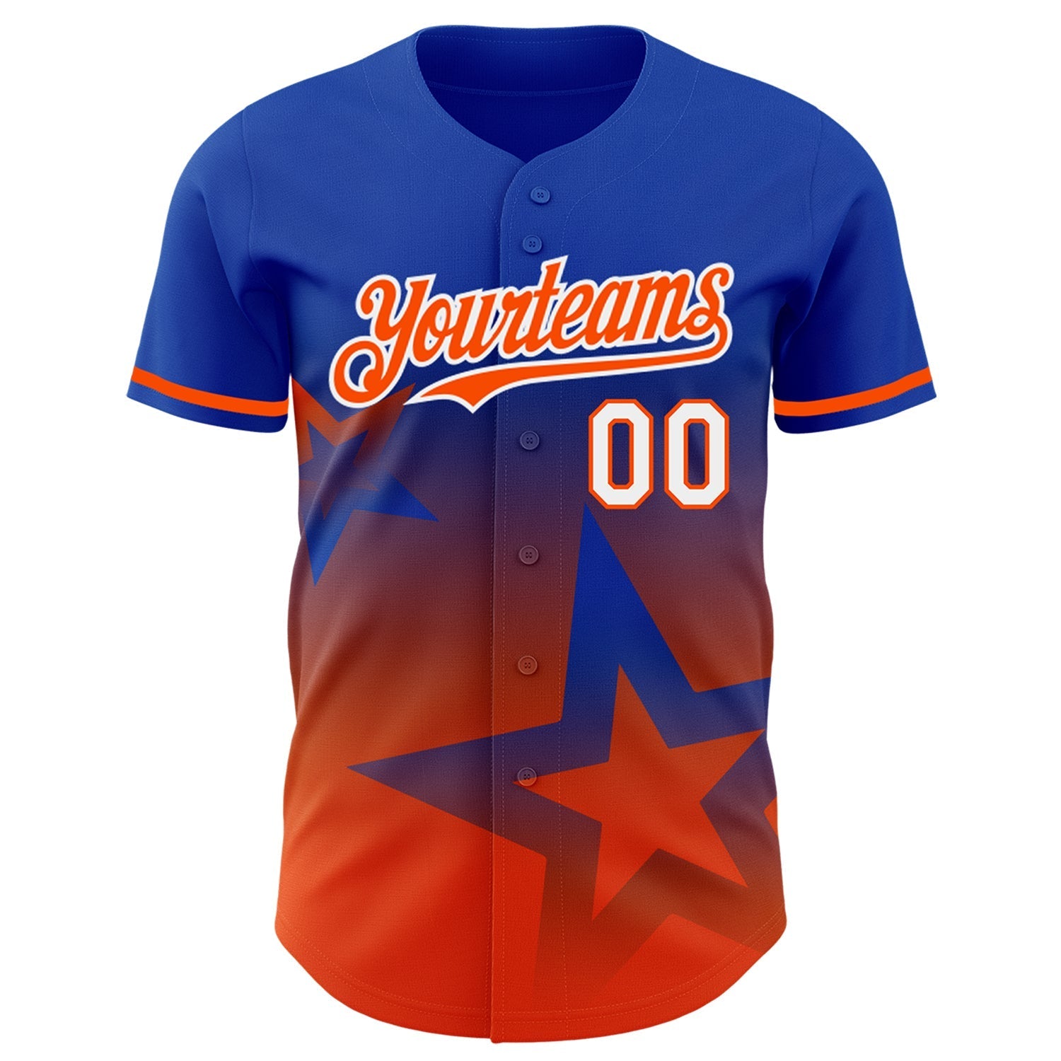 Custom Thunder Blue Orange-White 3D Pattern Design Gradient Style Twinkle Star Authentic Baseball Jersey baseball jersey product view 2