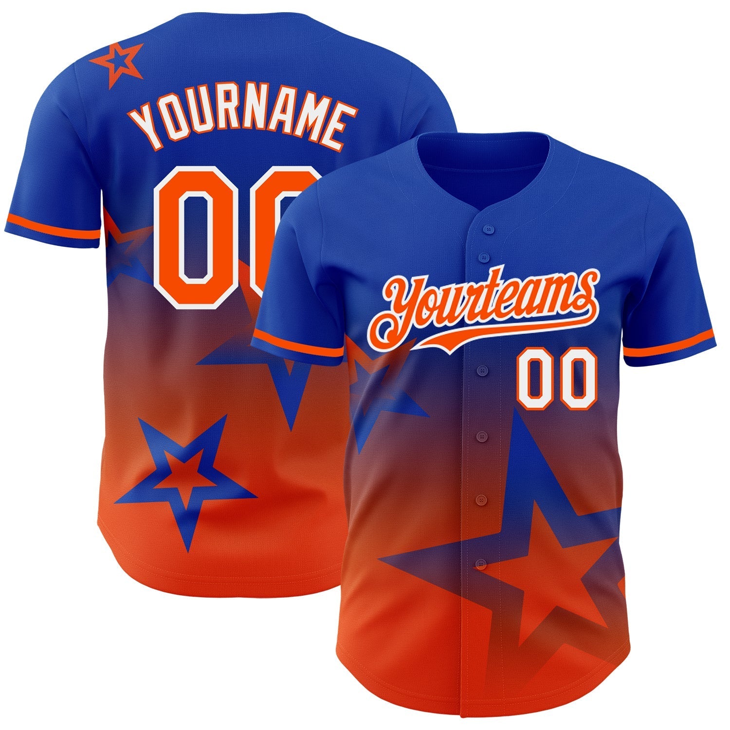 Custom Thunder Blue Orange-White 3D Pattern Design Gradient Style Twinkle Star Authentic Baseball Jersey baseball jersey product view 1