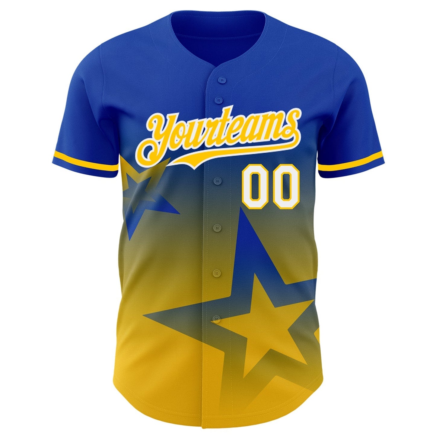 Custom Thunder Blue Yellow-White 3D Pattern Design Gradient Style Twinkle Star Authentic Baseball Jersey baseball jersey product view 2