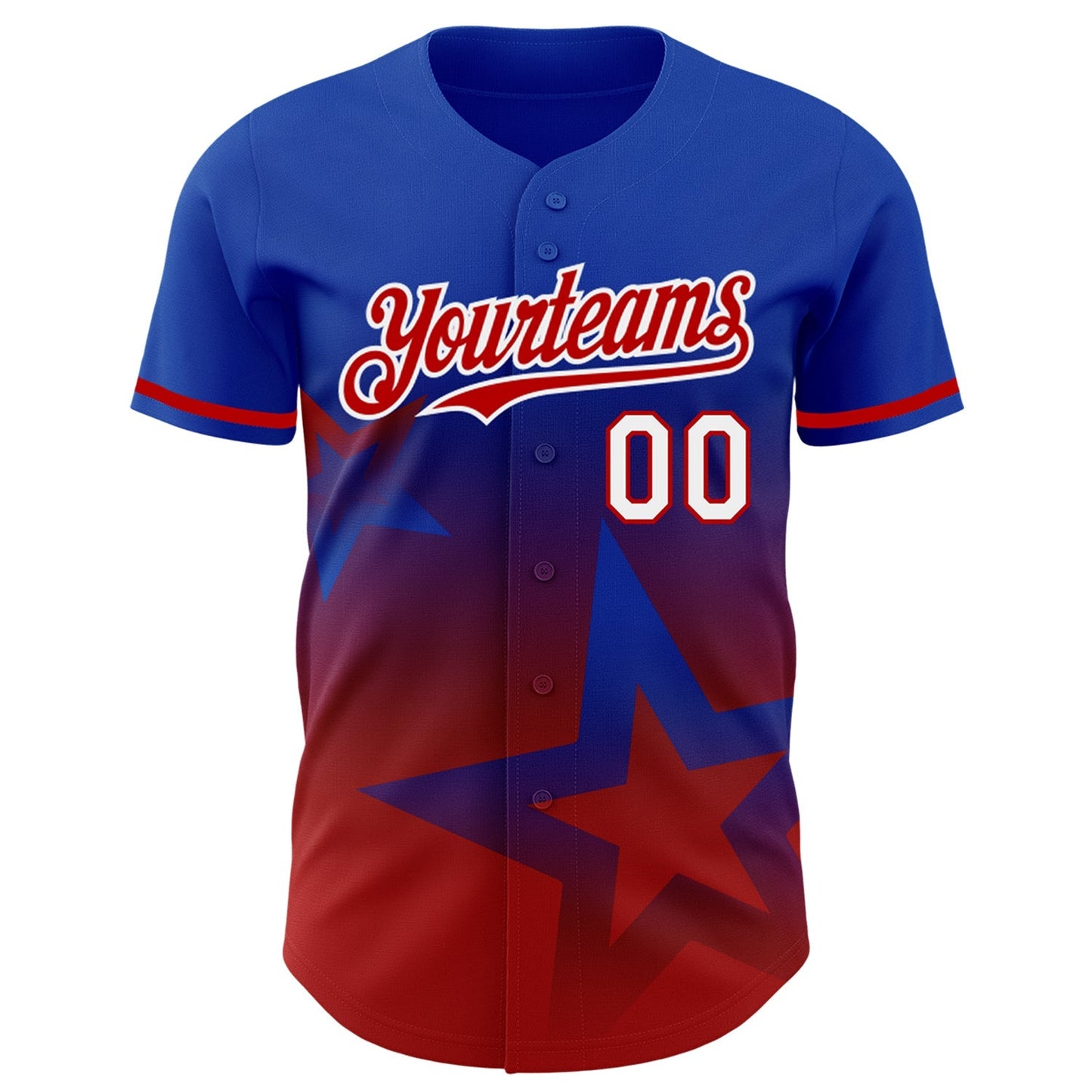 Custom Thunder Blue Red-White 3D Pattern Design Gradient Style Twinkle Star Authentic Baseball Jersey baseball jersey product view 2