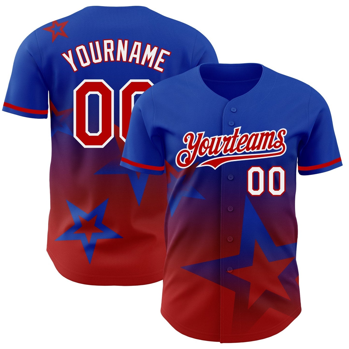Custom Thunder Blue Red-White 3D Pattern Design Gradient Style Twinkle Star Authentic Baseball Jersey baseball jersey product view 1