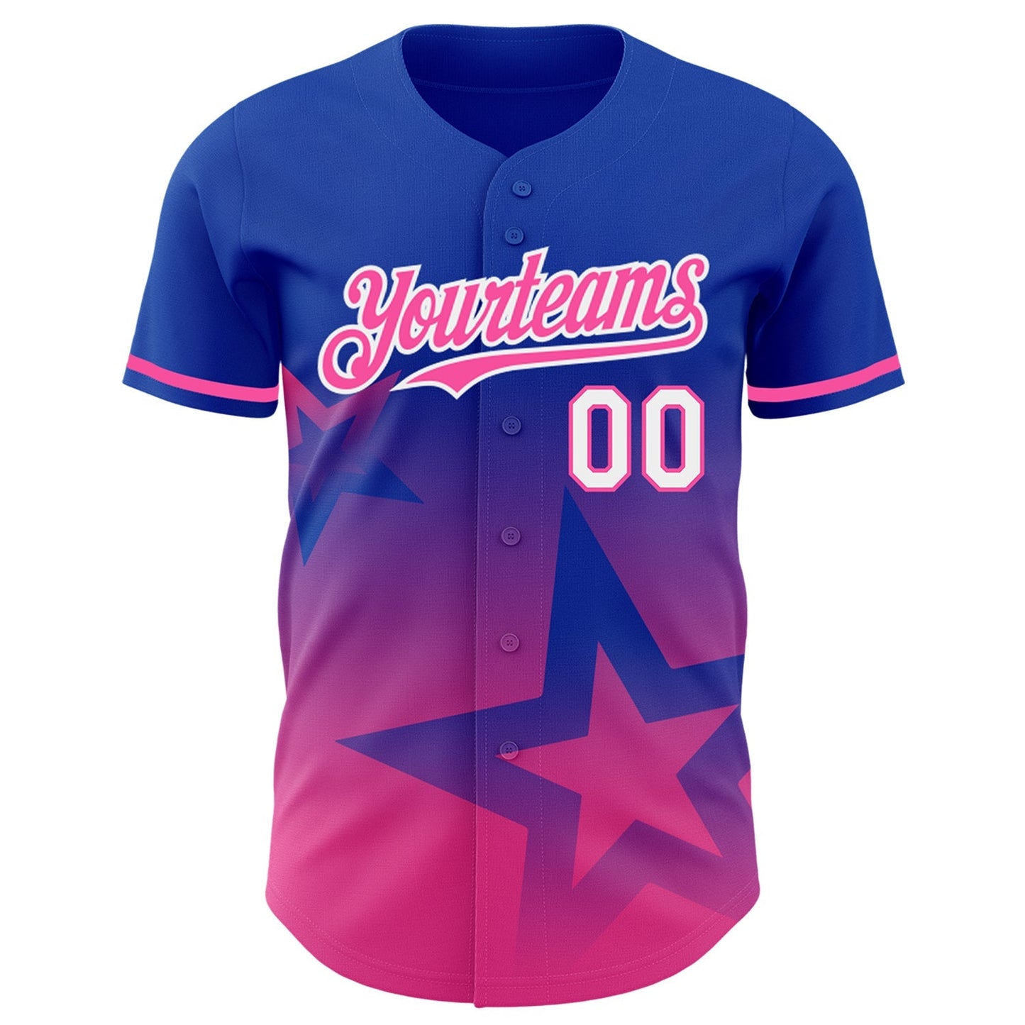 Custom Thunder Blue Pink-White 3D Pattern Design Gradient Style Twinkle Star Authentic Baseball Jersey baseball jersey product view 2