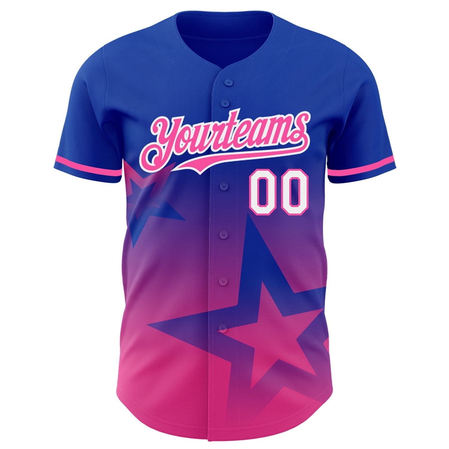 Custom Thunder Blue Pink-White 3D Pattern Design Gradient Style Twinkle Star Authentic Baseball Jersey baseball jersey product view 2