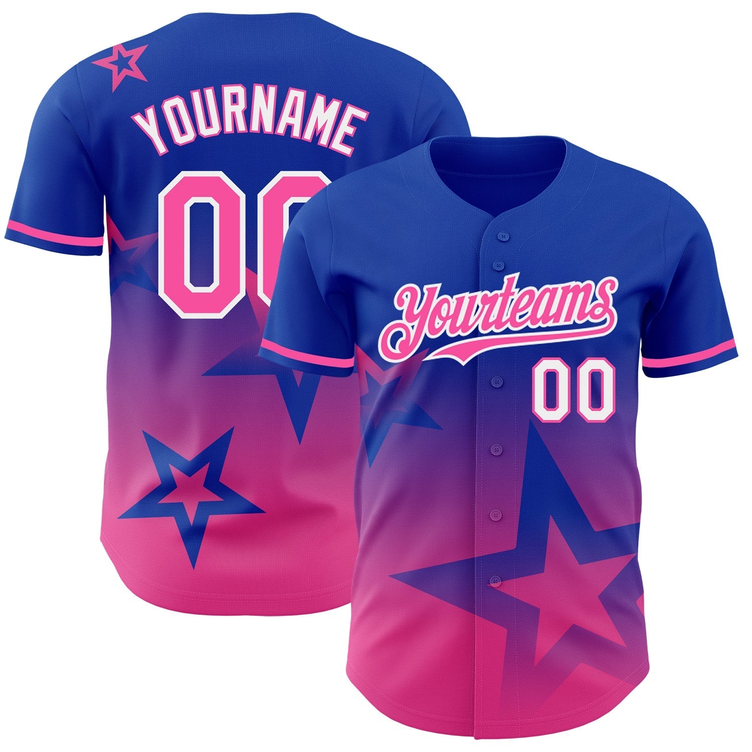 Custom Thunder Blue Pink-White 3D Pattern Design Gradient Style Twinkle Star Authentic Baseball Jersey baseball jersey product view 1