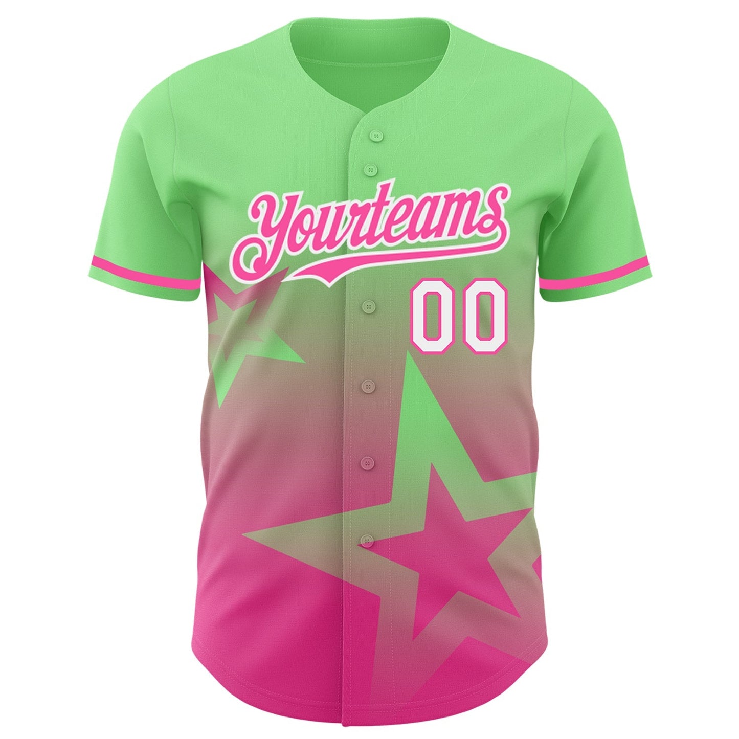 Custom Pea Green Pink-White 3D Pattern Design Gradient Style Twinkle Star Authentic Baseball Jersey baseball jersey product view 2