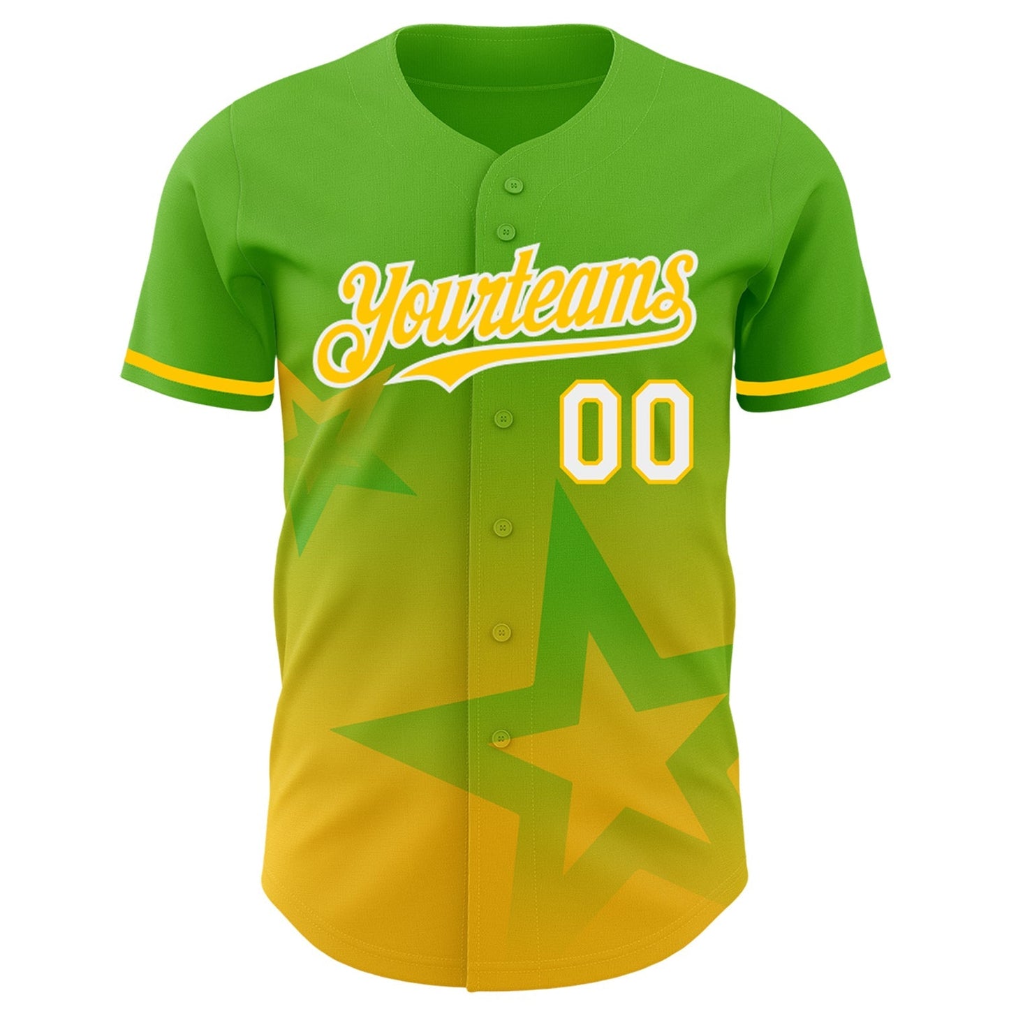 Custom Aurora Green Yellow-White 3D Pattern Design Gradient Style Twinkle Star Authentic Baseball Jersey baseball jersey product view 2