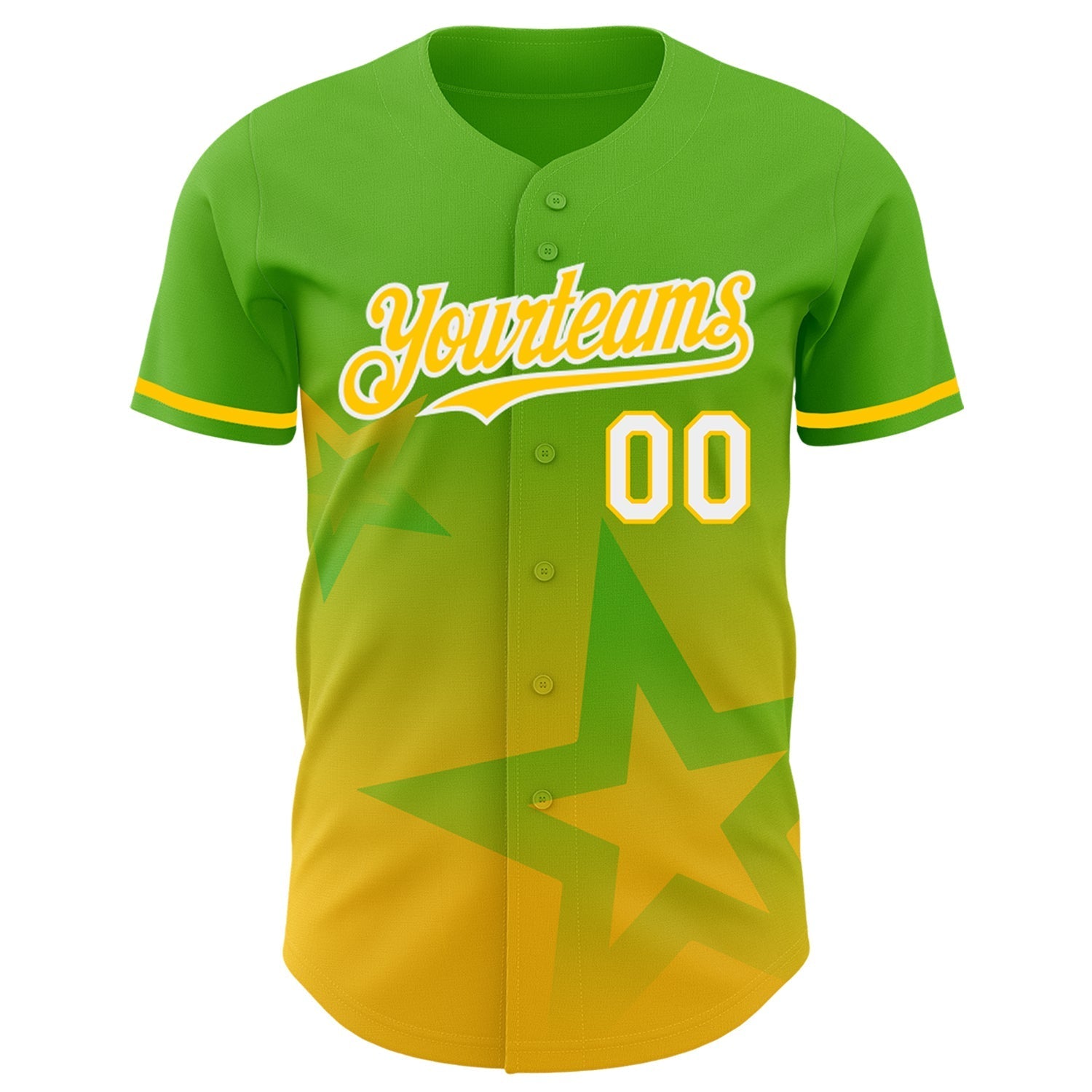 Custom Aurora Green Yellow-White 3D Pattern Design Gradient Style Twinkle Star Authentic Baseball Jersey baseball jersey product view 2
