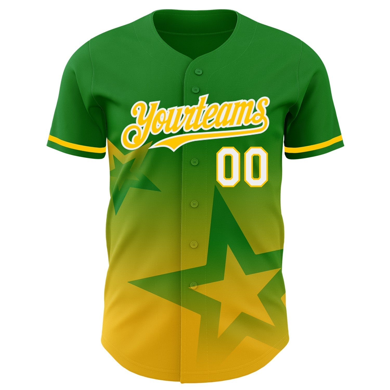 Custom Grass Green Yellow-White 3D Pattern Design Gradient Style Twinkle Star Authentic Baseball Jersey baseball jersey product view 2