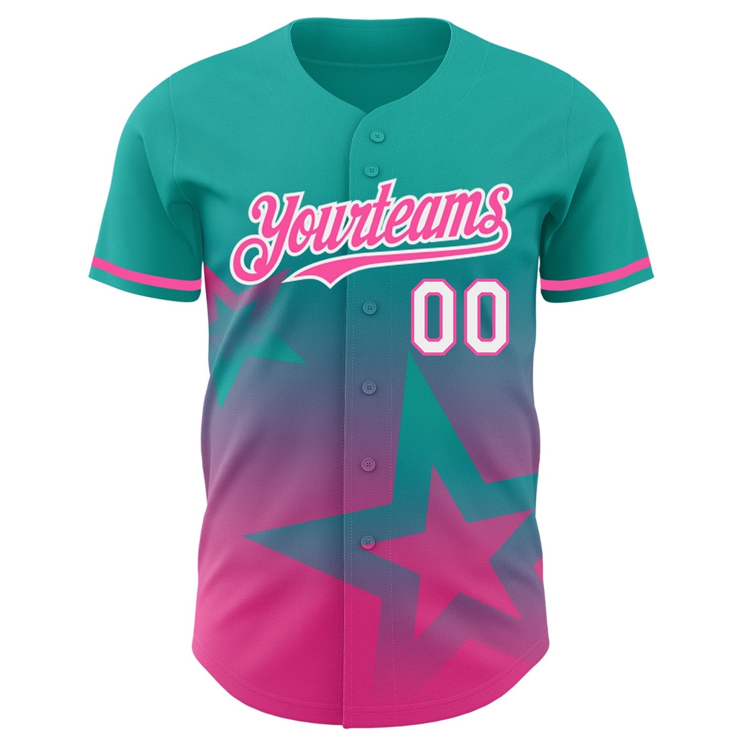 Custom Aqua Pink-White 3D Pattern Design Gradient Style Twinkle Star Authentic Baseball Jersey baseball jersey product view 2
