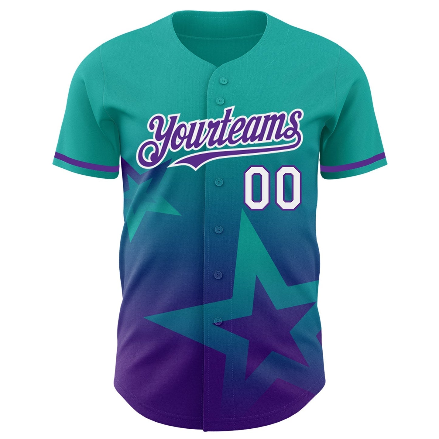 Custom Aqua Purple-White 3D Pattern Design Gradient Style Twinkle Star Authentic Baseball Jersey baseball jersey product view 2