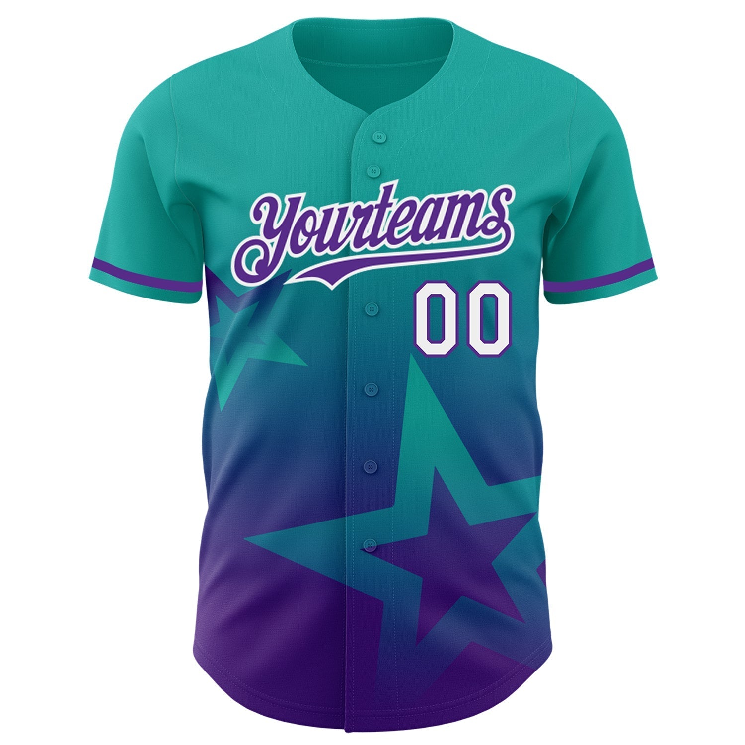 Custom Aqua Purple-White 3D Pattern Design Gradient Style Twinkle Star Authentic Baseball Jersey baseball jersey product view 2
