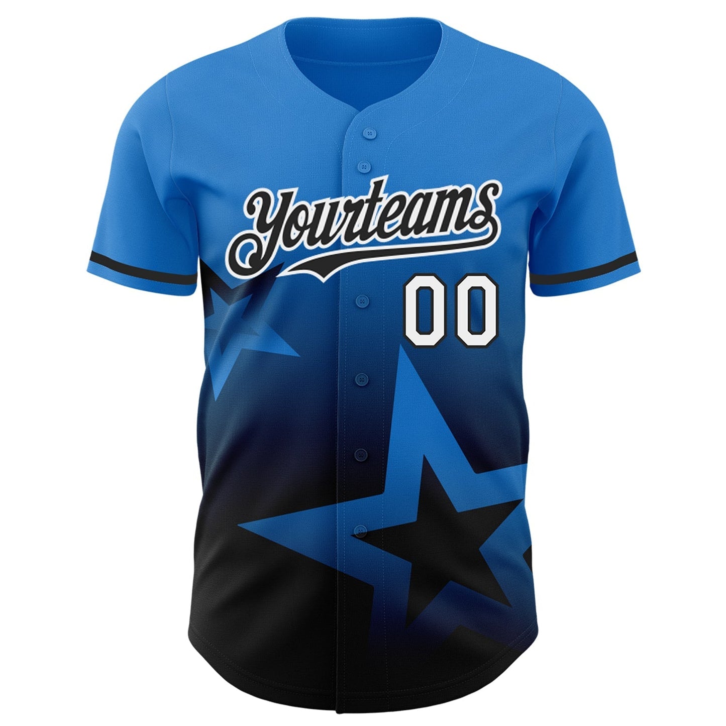 Custom Electric Blue Black-White 3D Pattern Design Gradient Style Twinkle Star Authentic Baseball Jersey baseball jersey product view 2