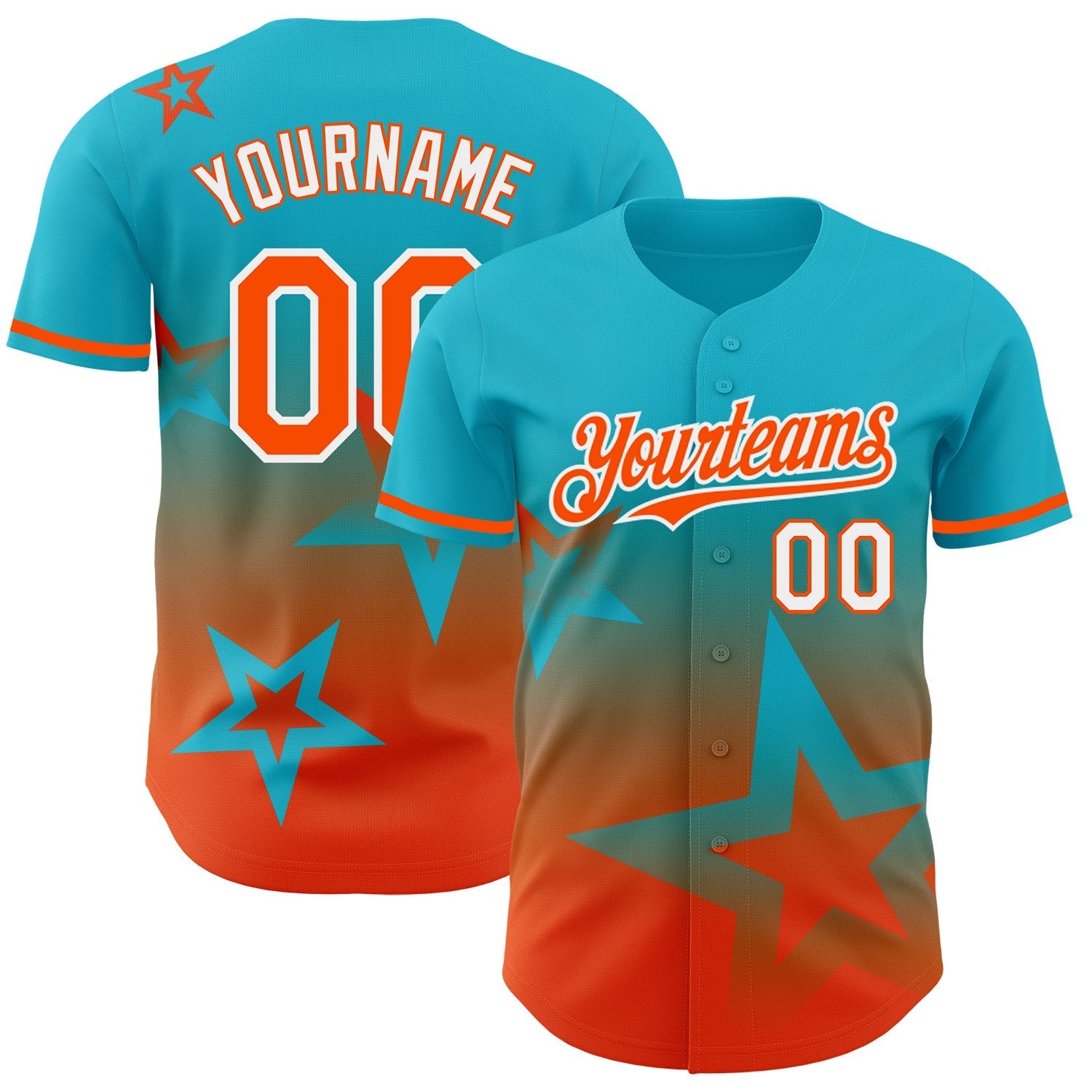 Custom Lakes Blue Orange-White 3D Pattern Design Gradient Style Twinkle Star Authentic Baseball Jersey baseball jersey product view 1