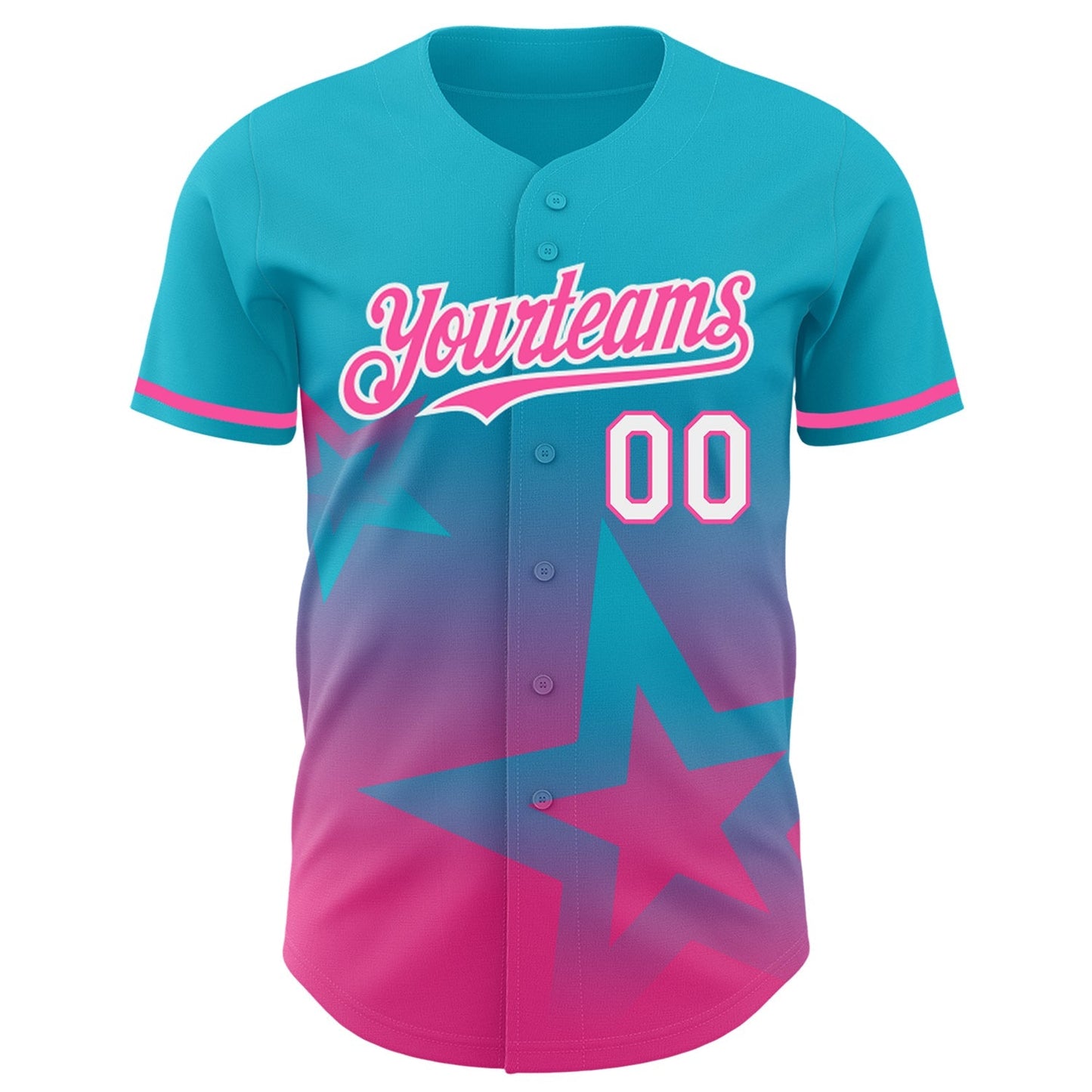 Custom Lakes Blue Pink-White 3D Pattern Design Gradient Style Twinkle Star Authentic Baseball Jersey baseball jersey product view 2