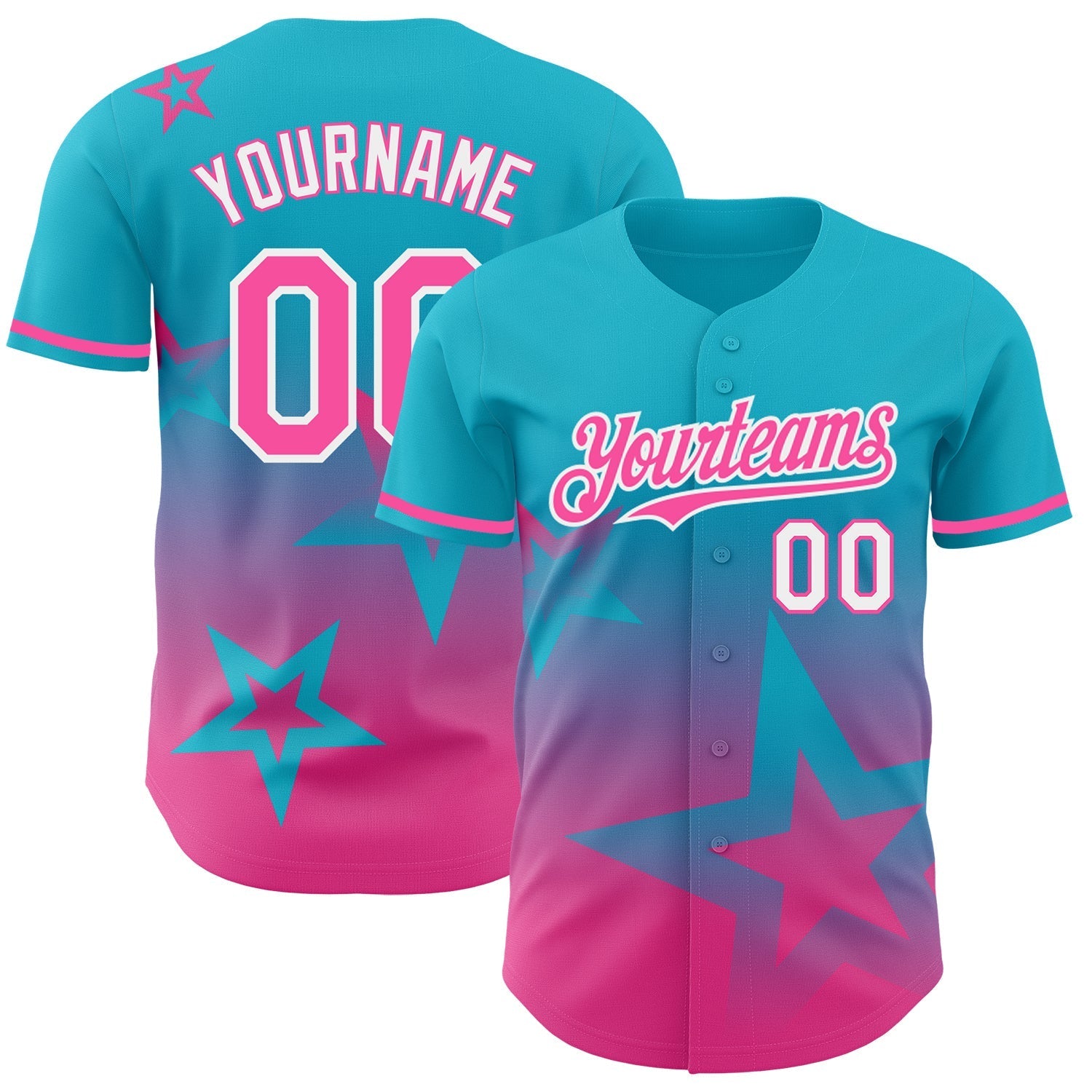 Custom Lakes Blue Pink-White 3D Pattern Design Gradient Style Twinkle Star Authentic Baseball Jersey baseball jersey product view 1
