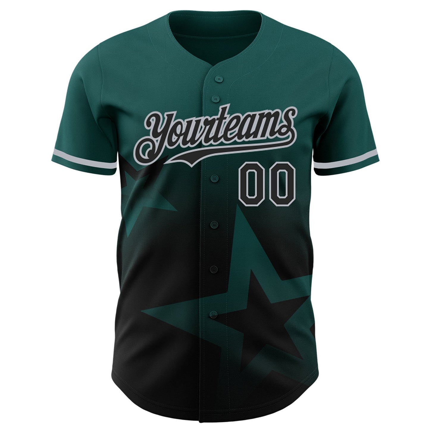 Custom Midnight Green Black-Gray 3D Pattern Design Gradient Style Twinkle Star Authentic Baseball Jersey baseball jersey product view 2