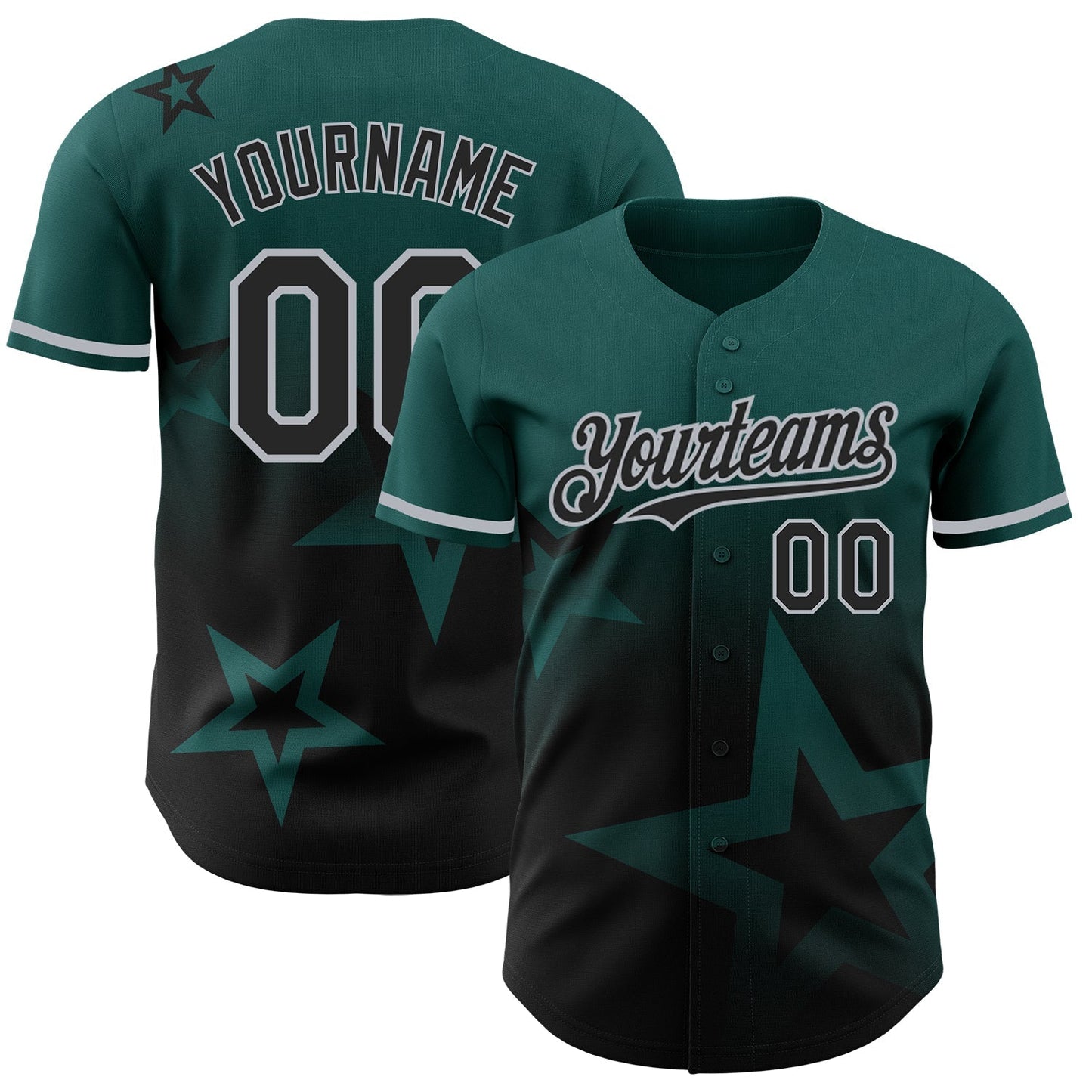 Custom Midnight Green Black-Gray 3D Pattern Design Gradient Style Twinkle Star Authentic Baseball Jersey baseball jersey product view 1