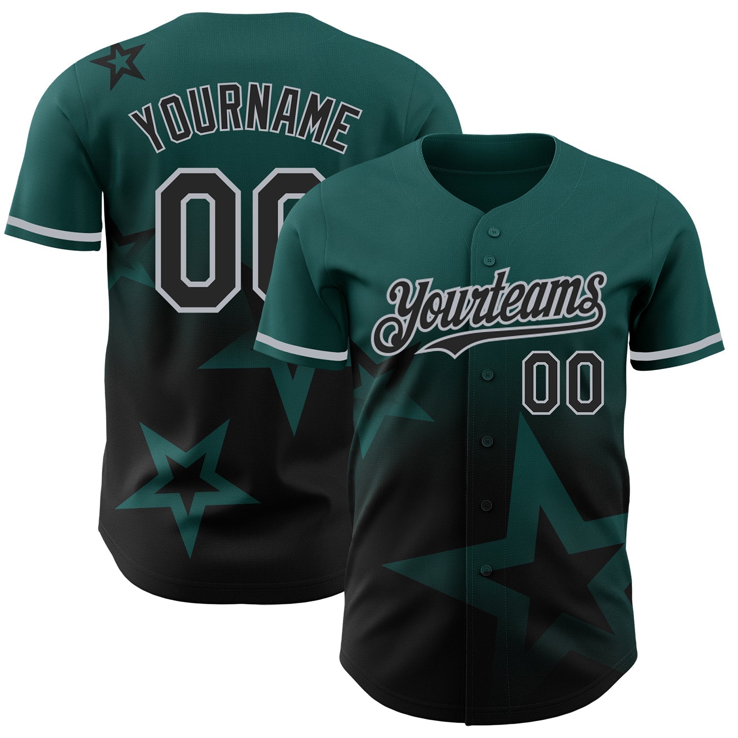 Custom Midnight Green Black-Gray 3D Pattern Design Gradient Style Twinkle Star Authentic Baseball Jersey baseball jersey product view 1
