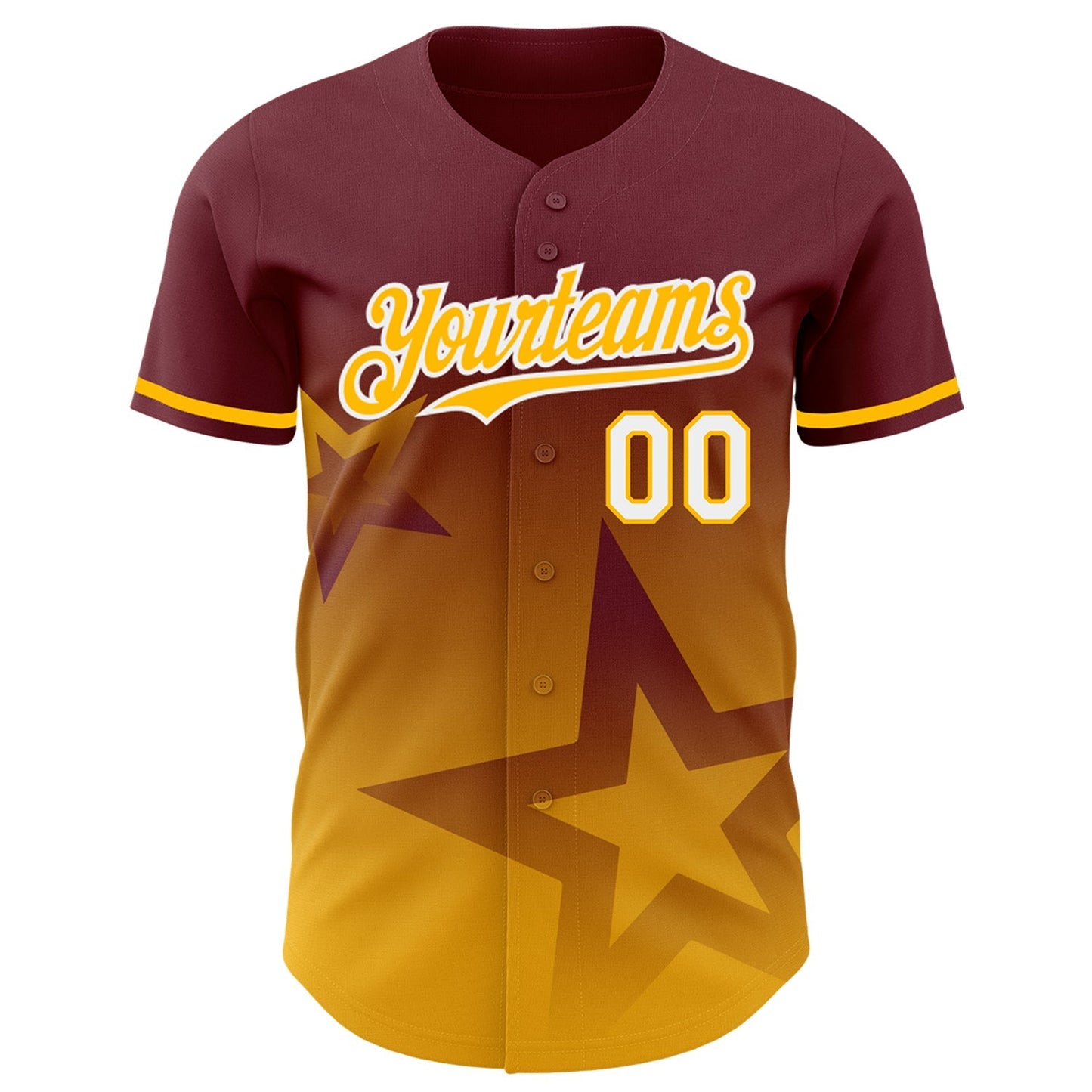 Custom Burgundy Gold-White 3D Pattern Design Gradient Style Twinkle Star Authentic Baseball Jersey baseball jersey product view 2