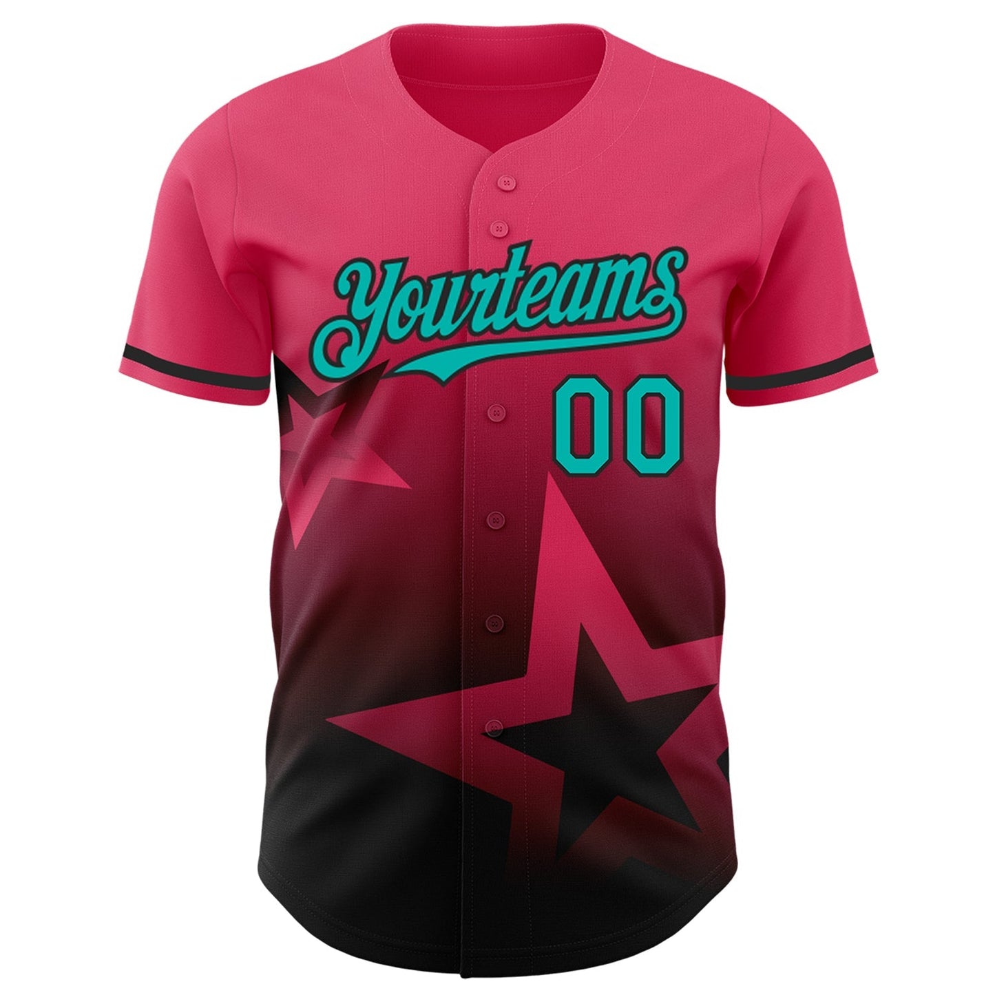 Custom Neon Pink Aqua-Black 3D Pattern Design Gradient Style Twinkle Star Authentic Baseball Jersey baseball jersey product view 2