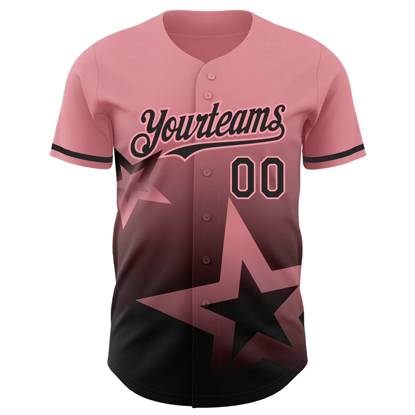 Custom Medium Pink Black 3D Pattern Design Gradient Style Twinkle Star Authentic Baseball Jersey baseball jersey product view 2