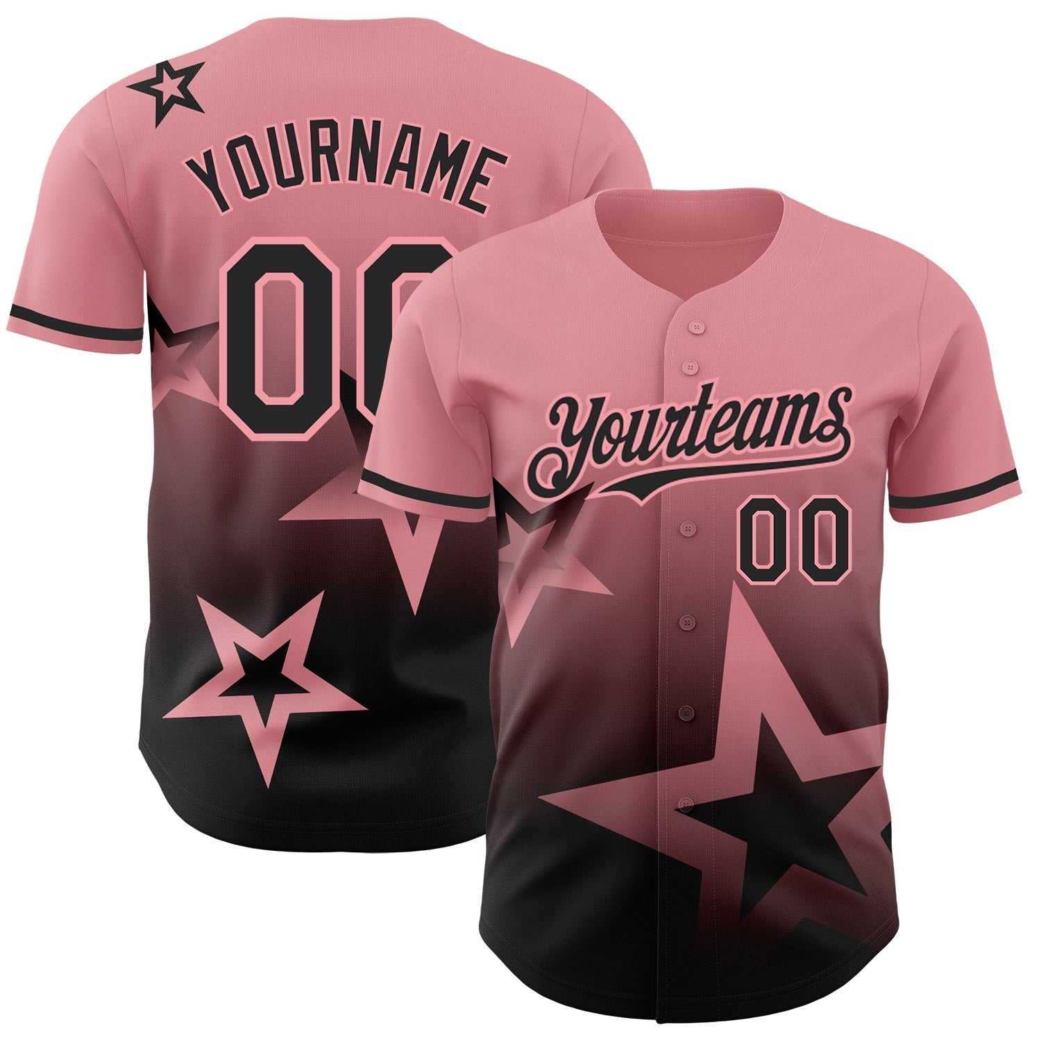 Custom Medium Pink Black 3D Pattern Design Gradient Style Twinkle Star Authentic Baseball Jersey baseball jersey product view 1