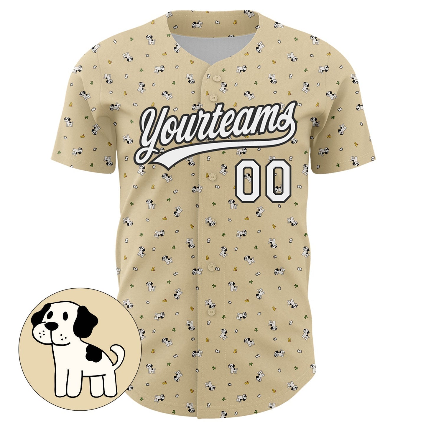 Custom Cream White-Black 3D Pattern Design Animal Dog Authentic Baseball Jersey baseball jersey product view 2