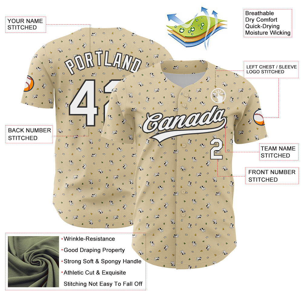 Custom Cream White-Black 3D Pattern Design Animal Dog Authentic Baseball Jersey baseball jersey product view 3