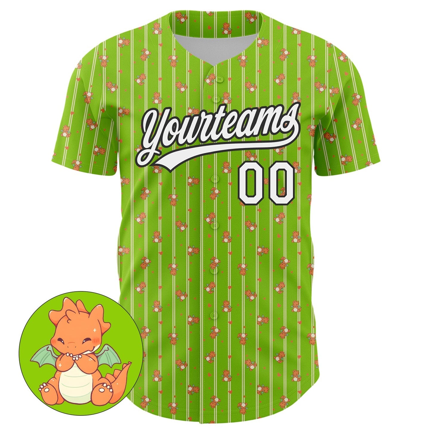 Custom Neon Green White-Black 3D Pattern Design Animal Dinosaur Authentic Baseball Jersey baseball jersey product view 2