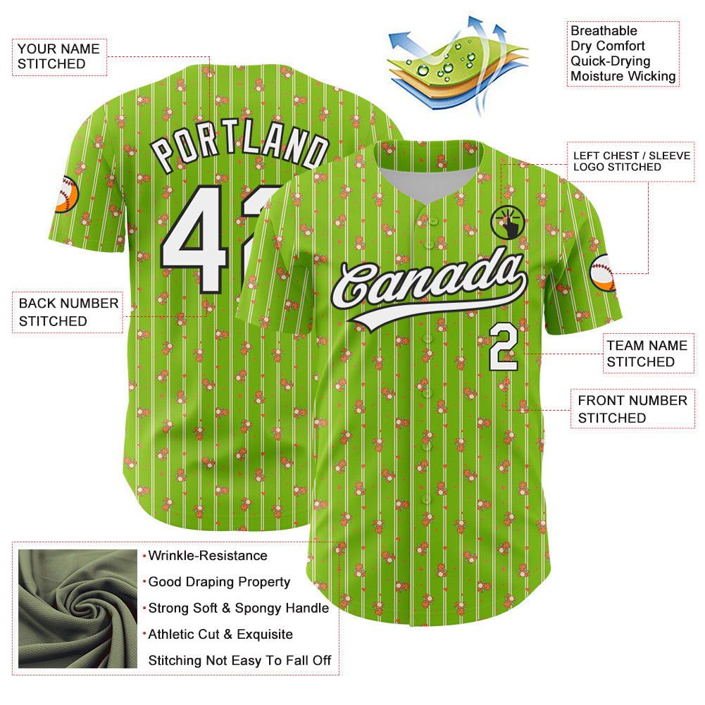 Custom Neon Green White-Black 3D Pattern Design Animal Dinosaur Authentic Baseball Jersey baseball jersey product view 3