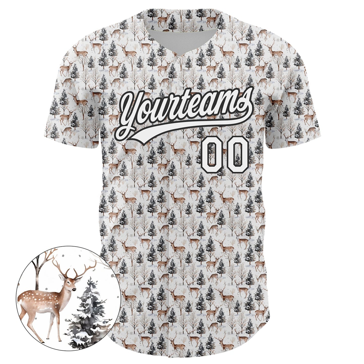 Custom White Black 3D Pattern Design Animal Deer Authentic Baseball Jersey baseball jersey product view 2