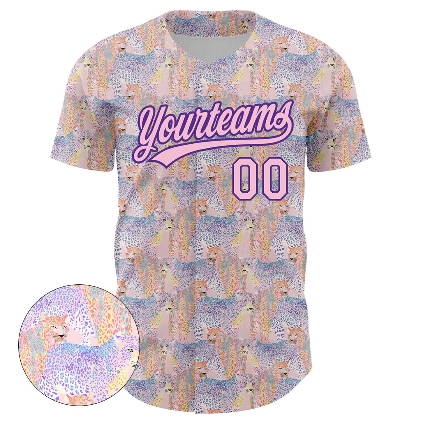 Custom Light Pink Purple 3D Pattern Design Animal Leopard Authentic Baseball Jersey baseball jersey product view 2