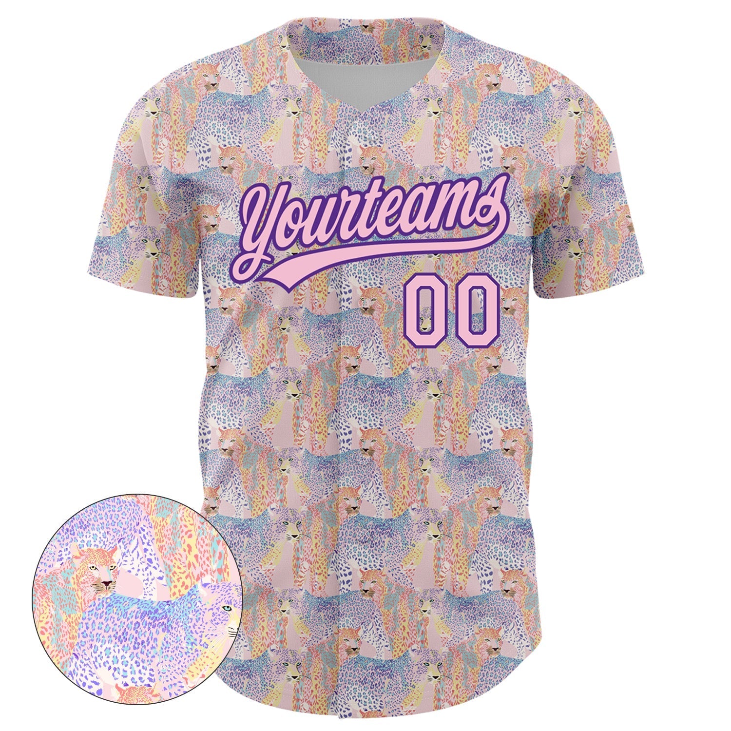 Custom Light Pink Purple 3D Pattern Design Animal Leopard Authentic Baseball Jersey baseball jersey product view 2