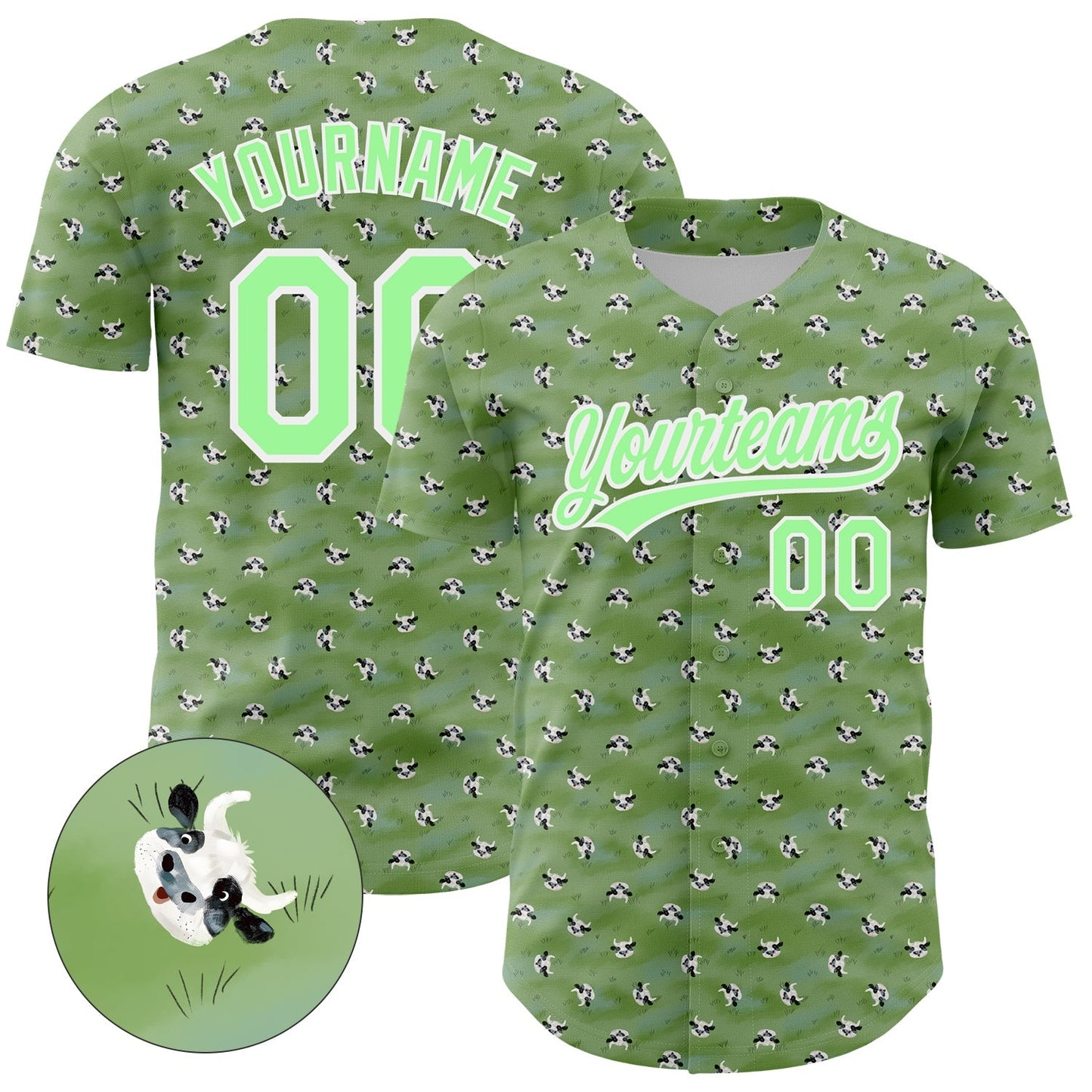 Custom Green Pea Green-White 3D Pattern Design Animal Cow Authentic Baseball Jersey baseball jersey product view 1
