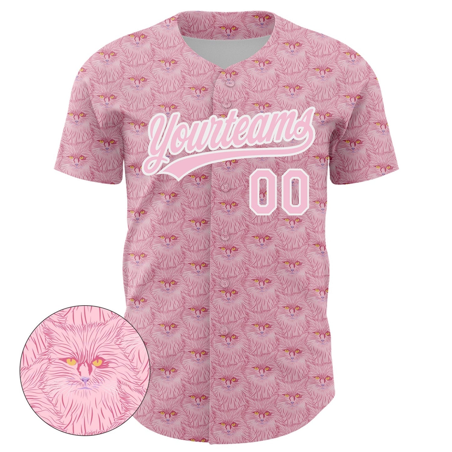 Custom Light Pink White 3D Pattern Design Animal Cat Authentic Baseball Jersey baseball jersey product view 2
