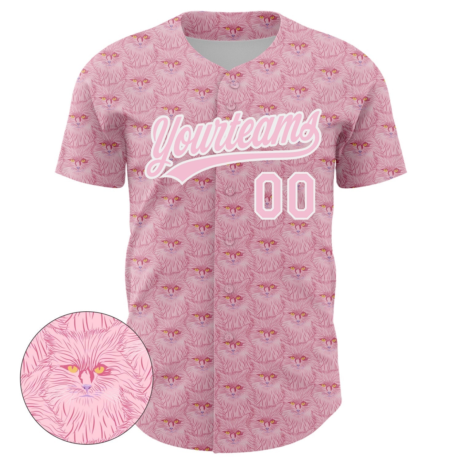 Custom Light Pink White 3D Pattern Design Animal Cat Authentic Baseball Jersey baseball jersey product view 2