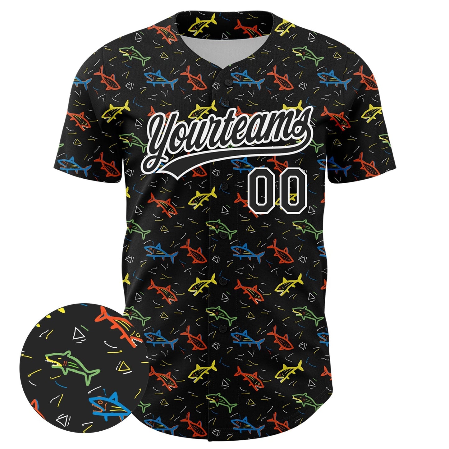Custom Black White 3D Pattern Design Animal Fish Authentic Baseball Jersey baseball jersey product view 2