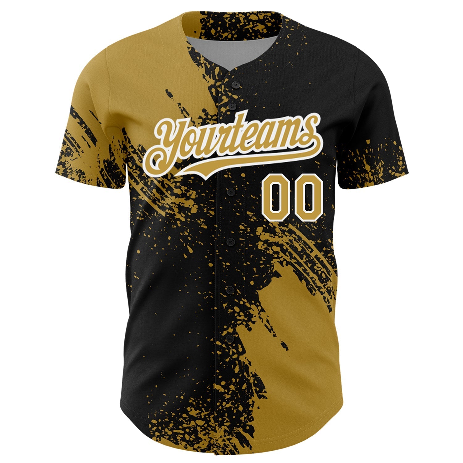 Custom Old Gold Black-White 3D Pattern Design Abstract Brush Stroke Authentic Baseball Jersey baseball jersey product view 3