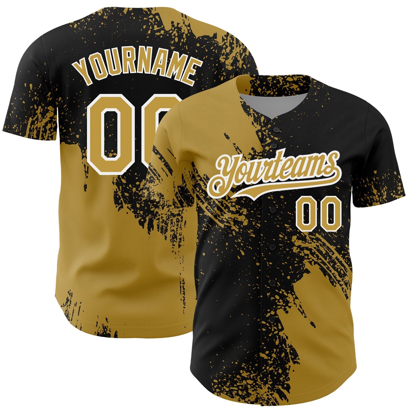 Custom Old Gold Black-White 3D Pattern Design Abstract Brush Stroke Authentic Baseball Jersey baseball jersey product view 1
